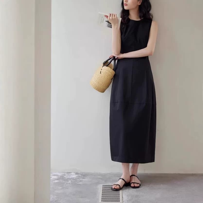 棉无袖白色连衣裙女法式爆款2025夏新款拼接收腰背心花苞中长裙子 - 缩略图4