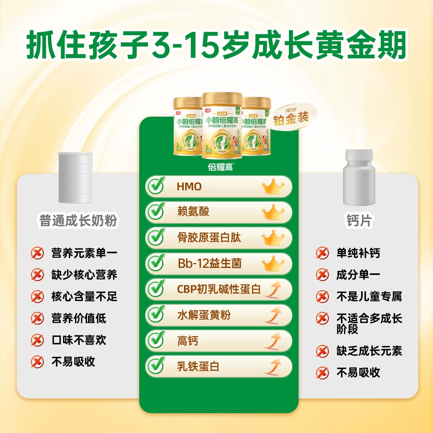 小鹤倍耀高CBP赖氨酸儿童成长奶粉100g盒装铂金装 - 缩略图3