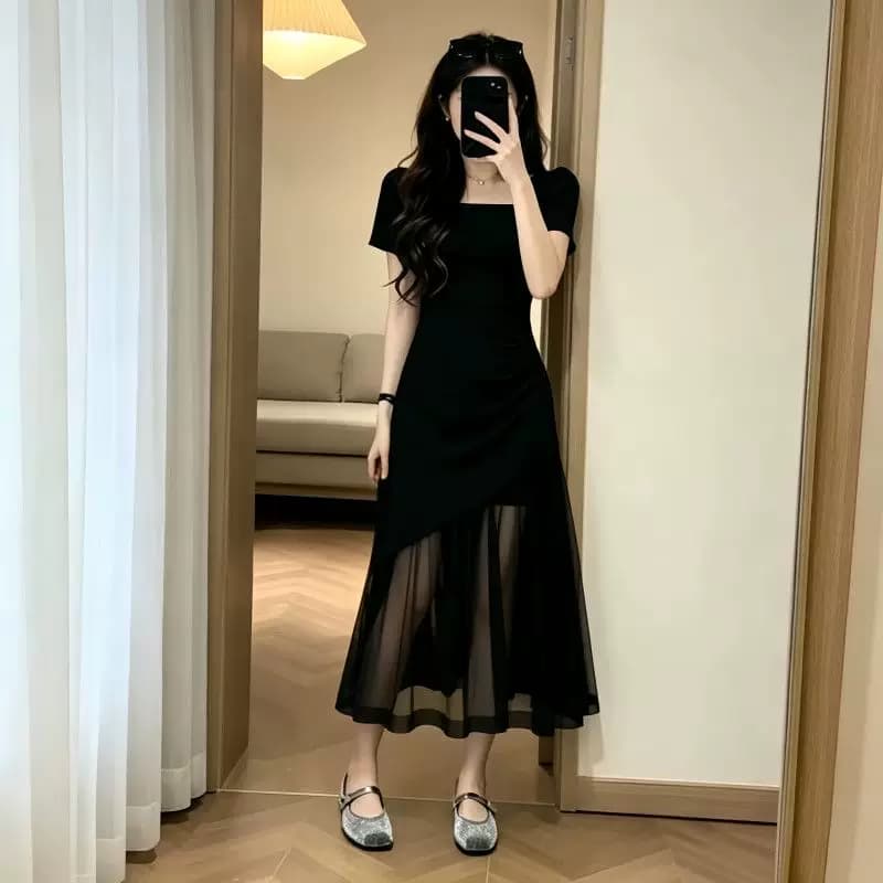 YJ 2026夏季法式绝美连衣裙女气质收腰长裙茶歇裙 - 缩略图3
