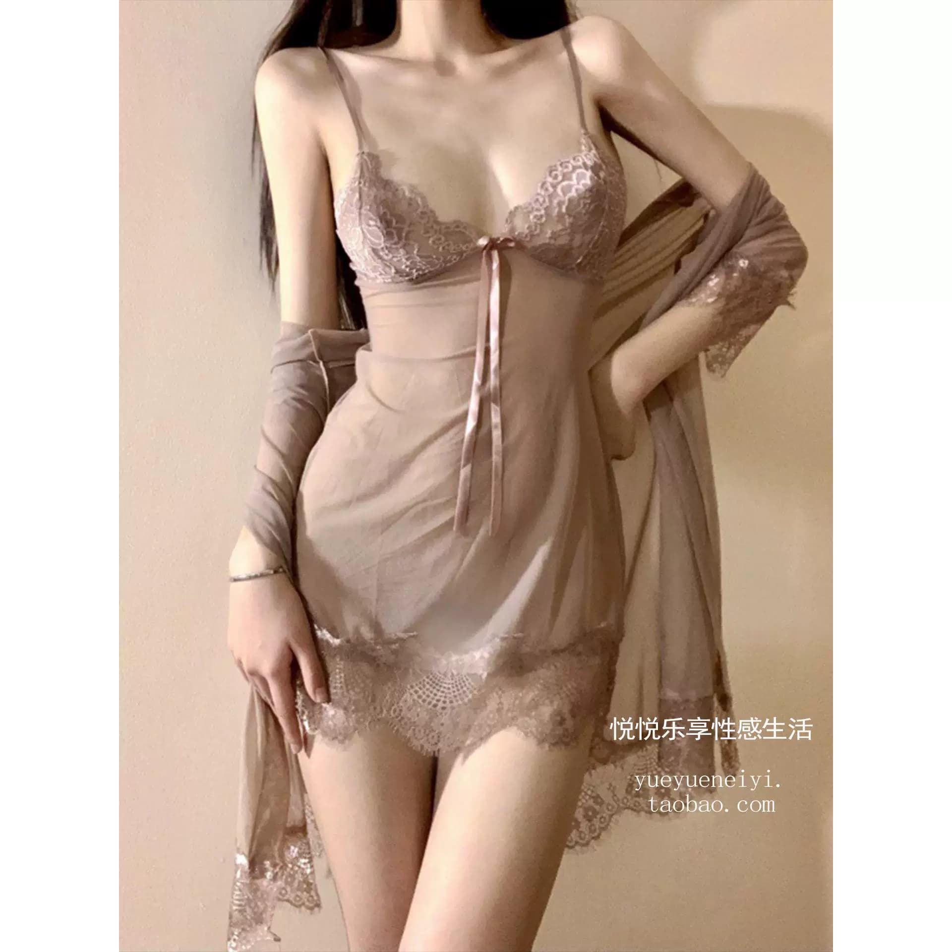 性感睡衣女高级感蕾丝吊带睡裙两件套睡袍薄纱冰丝夏季2025新款 - 缩略图3