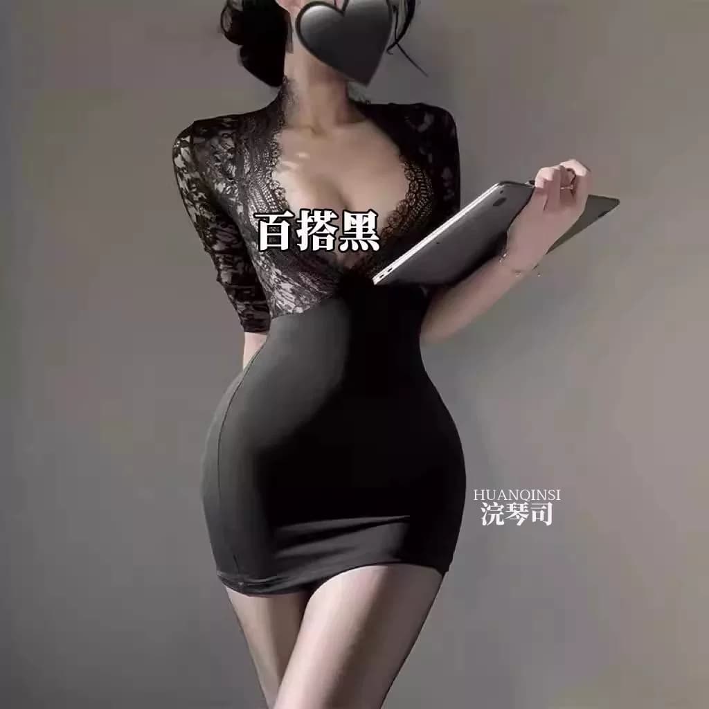 性感高开叉挂脖包臀裙蕾丝连衣裙2025新款冷艳收腰包臀开衩吊带裙 - 缩略图2
