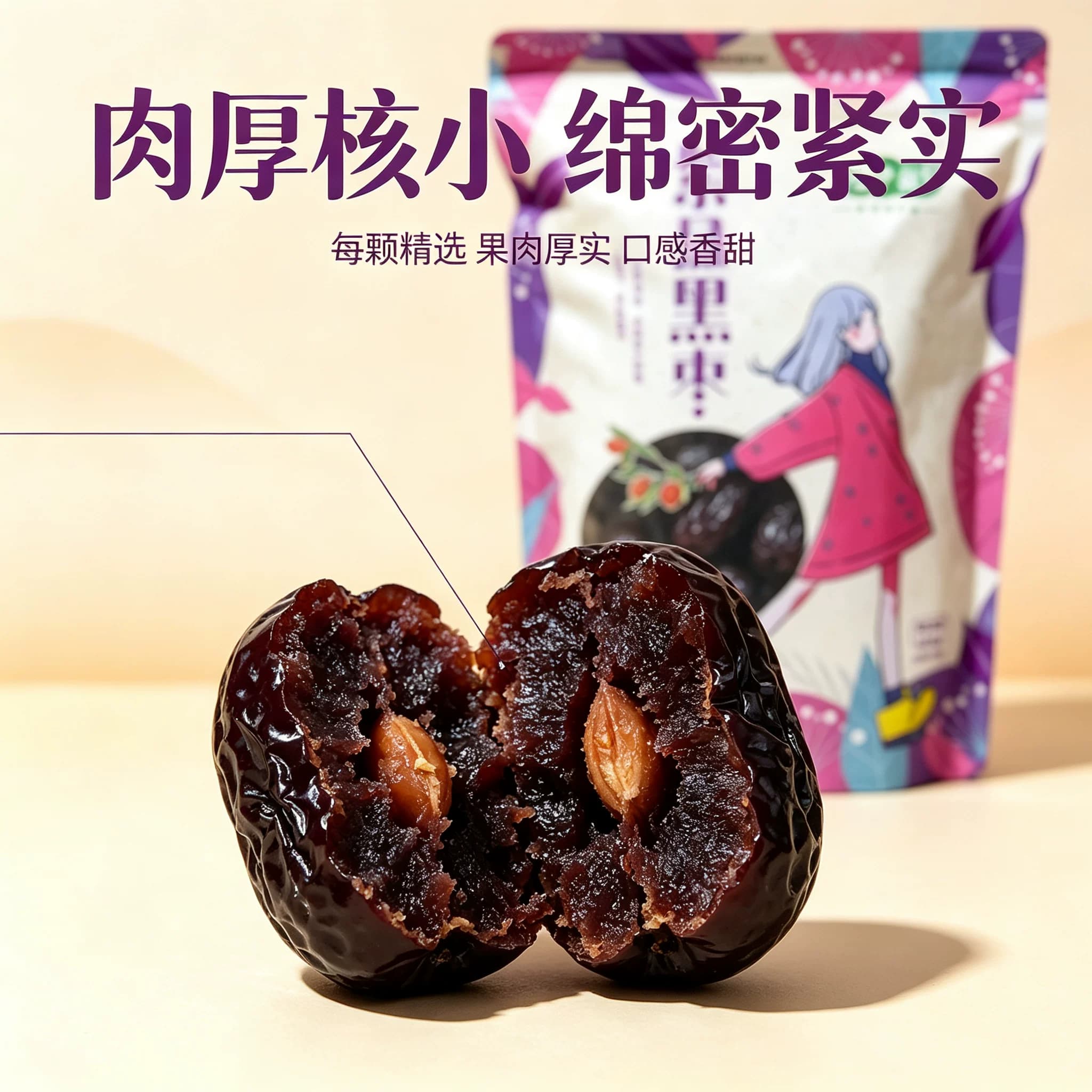 紫晶枣黑枣大颗粒大乌枣袋装500g即食干吃枣不特级非无核孕妇零食 - 缩略图3
