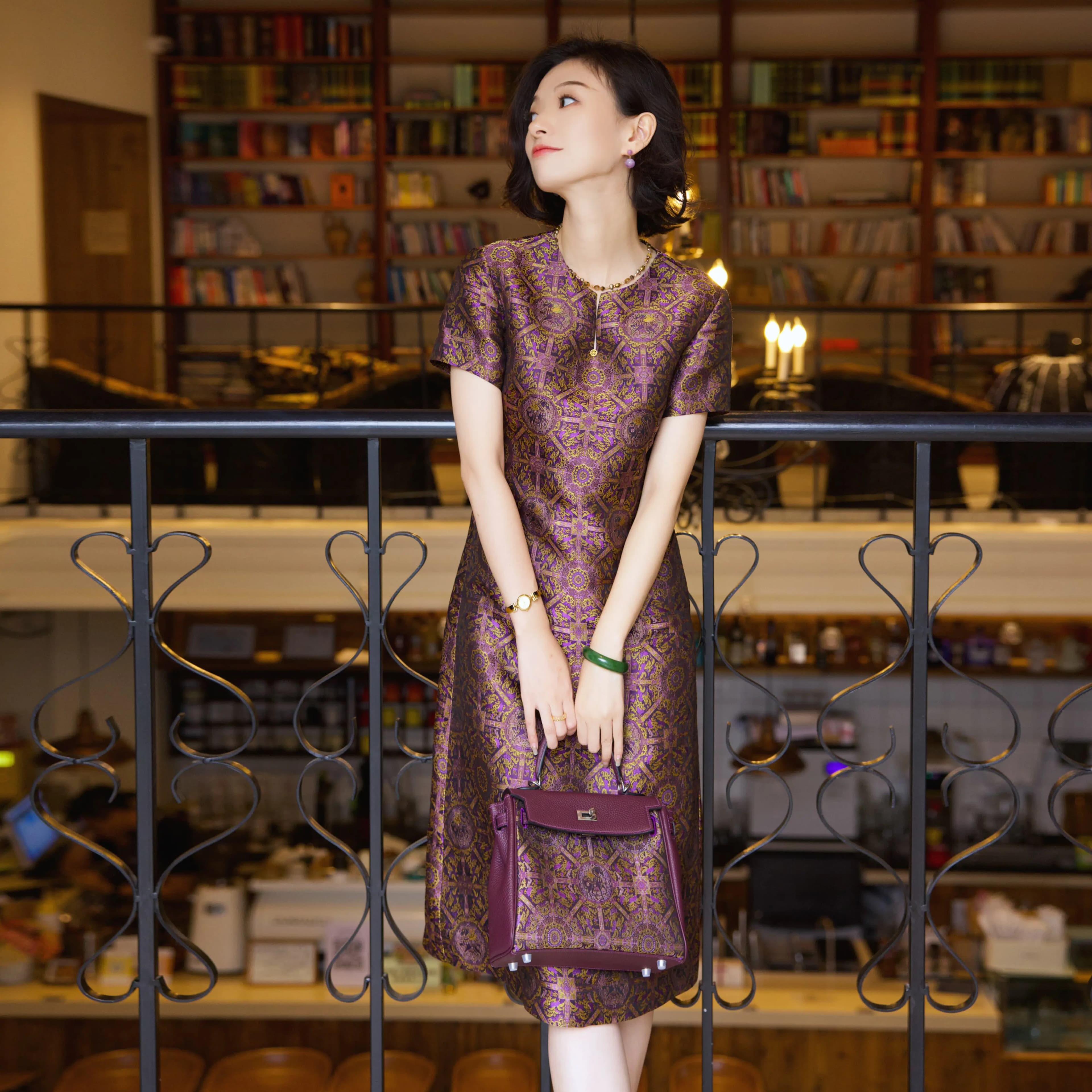 西子/【玉叶金枝】35姆米桑蚕丝非遗宋锦八达晕连衣裙女/CQTJ1348 - 缩略图2