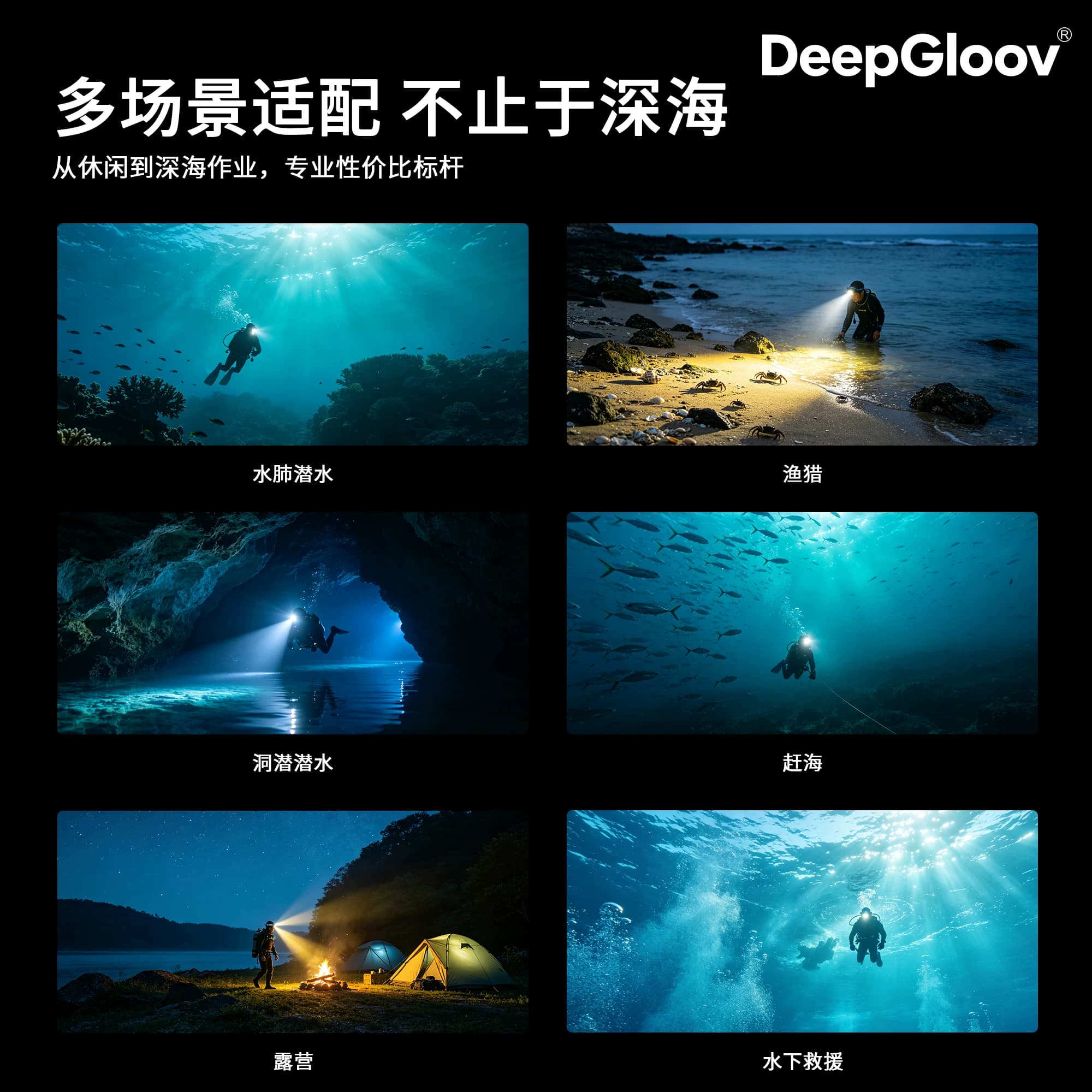 深海极光DeepGloov专业潜水头灯1200流明IPX8防水60米强光赶海 - 缩略图5