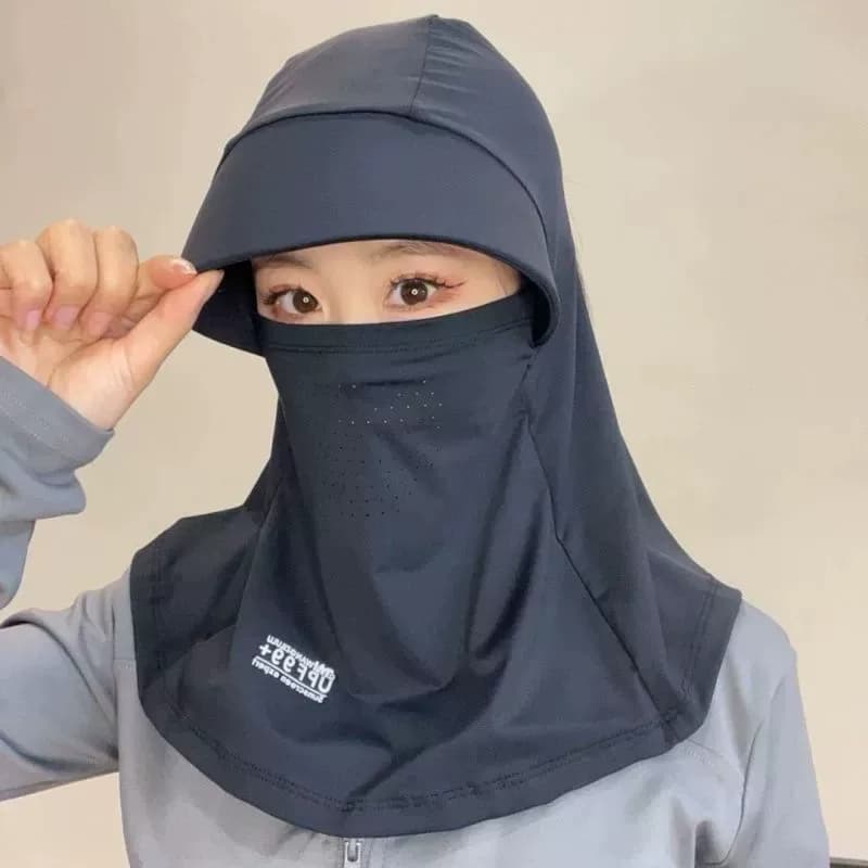 冰丝防晒帽子遮脸面罩遮阳帽夏季防紫外线骑车户外护颈防尘太阳帽 - 缩略图4