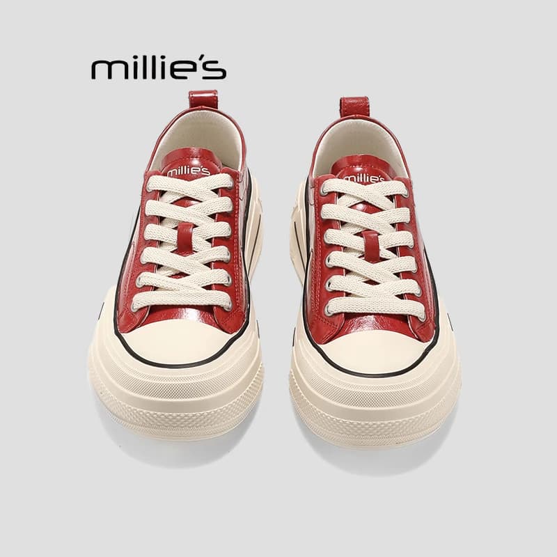 MILLIE'S/妙丽厚底板鞋真皮秋季系带增高休闲鞋舒适百搭运动女鞋Q - 缩略图4