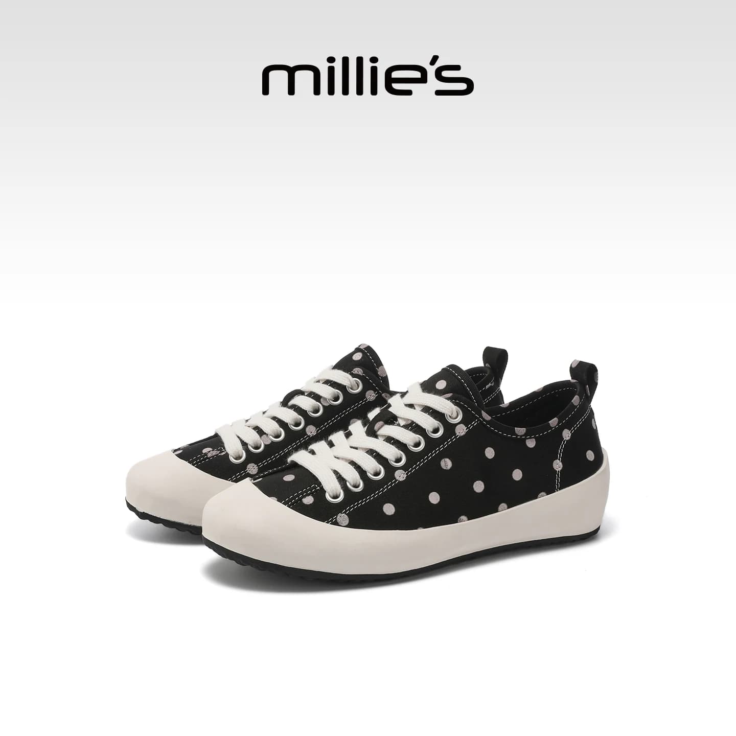 MILLIE'S/妙丽复古风波点帆布鞋女秋韩版系带休闲鞋舒适轻便百搭 - 缩略图2