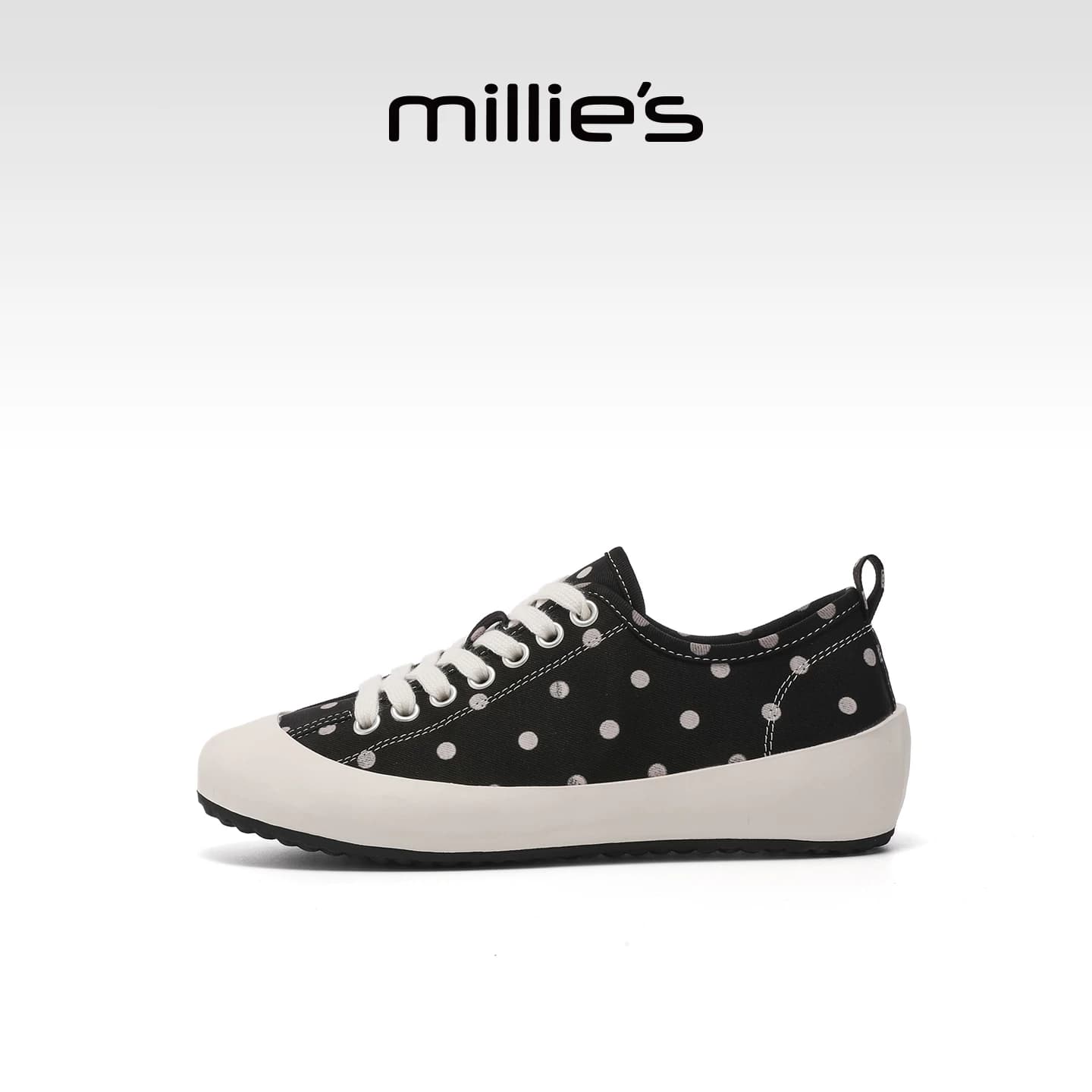 MILLIE'S/妙丽复古风波点帆布鞋女秋韩版系带休闲鞋舒适轻便百搭 - 缩略图4
