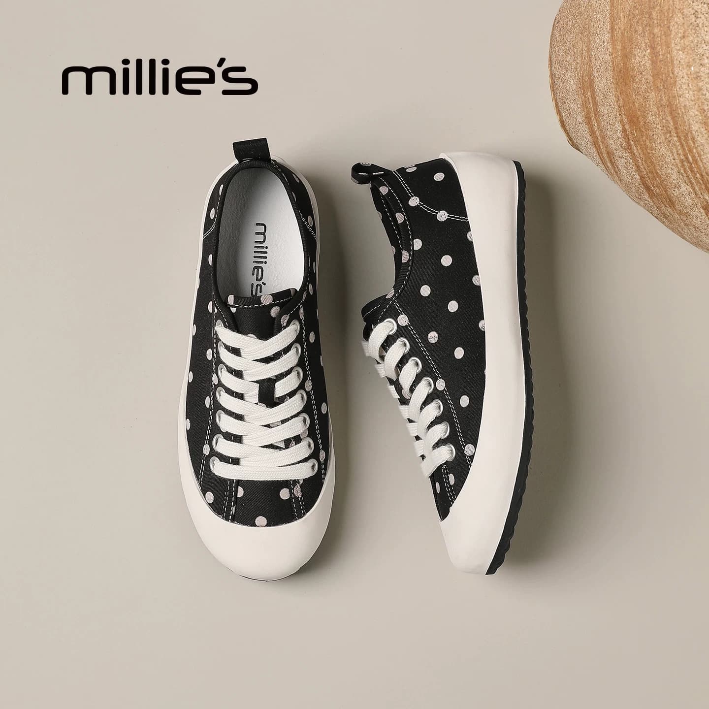 MILLIE'S/妙丽复古风波点帆布鞋女秋韩版系带休闲鞋舒适轻便百搭 - 缩略图5