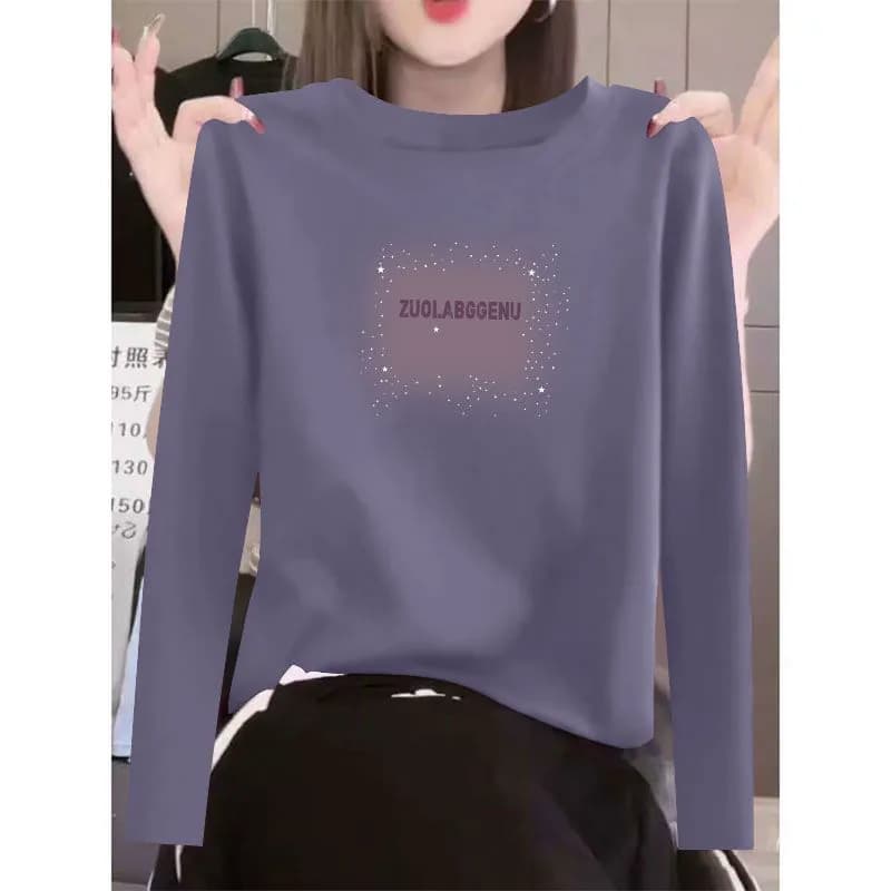 春秋100%纯棉长袖印花T恤女时尚韩版宽松遮肉显瘦圆领休闲ins上衣 - 缩略图2
