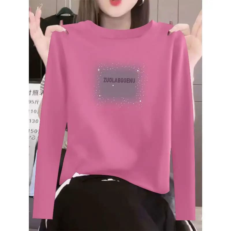 春秋100%纯棉长袖印花T恤女时尚韩版宽松遮肉显瘦圆领休闲ins上衣 - 缩略图4