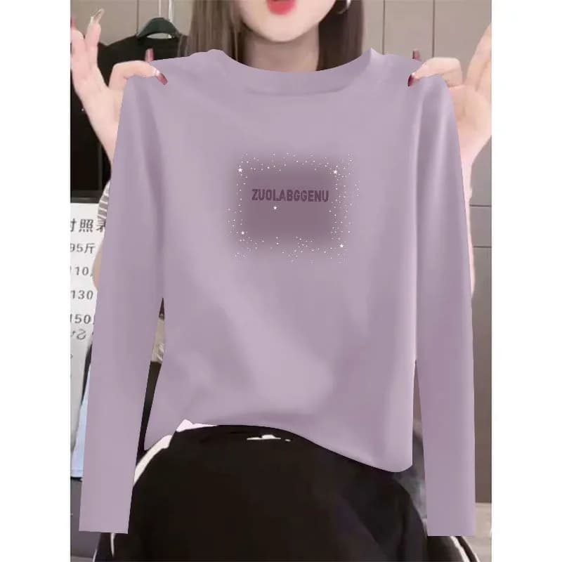 春秋100%纯棉长袖印花T恤女时尚韩版宽松遮肉显瘦圆领休闲ins上衣 - 缩略图3