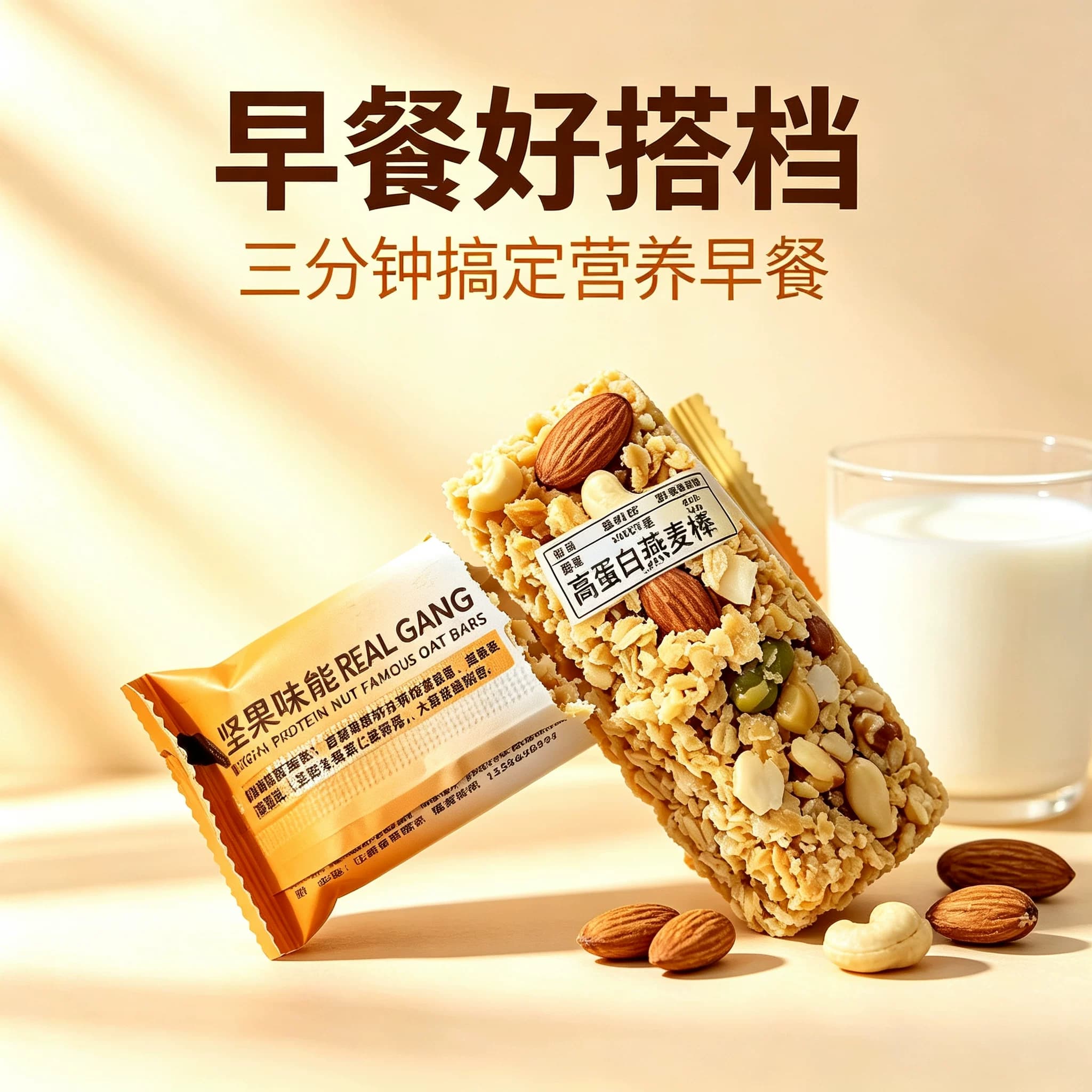 坚果味高蛋白燕麦棒独立小包装无加蔗糖饱腹零食代餐休闲小零食 - 缩略图3