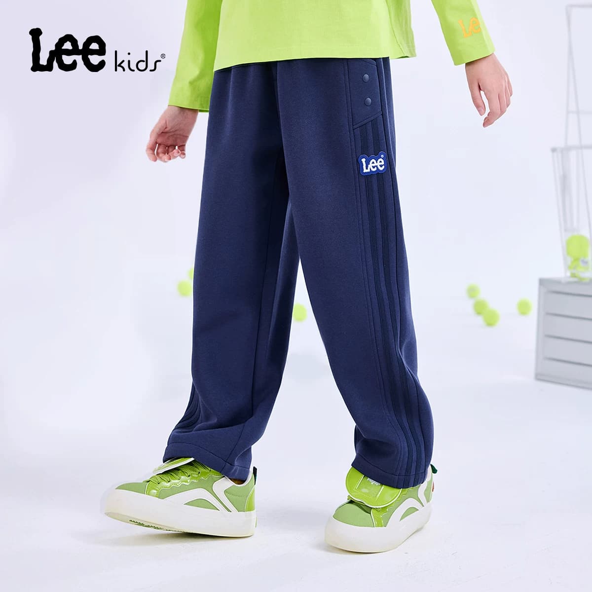 Lee kids儿童加厚针织阔腿裤秋冬新款男童女童学院风宽松百搭裤子 - 缩略图3