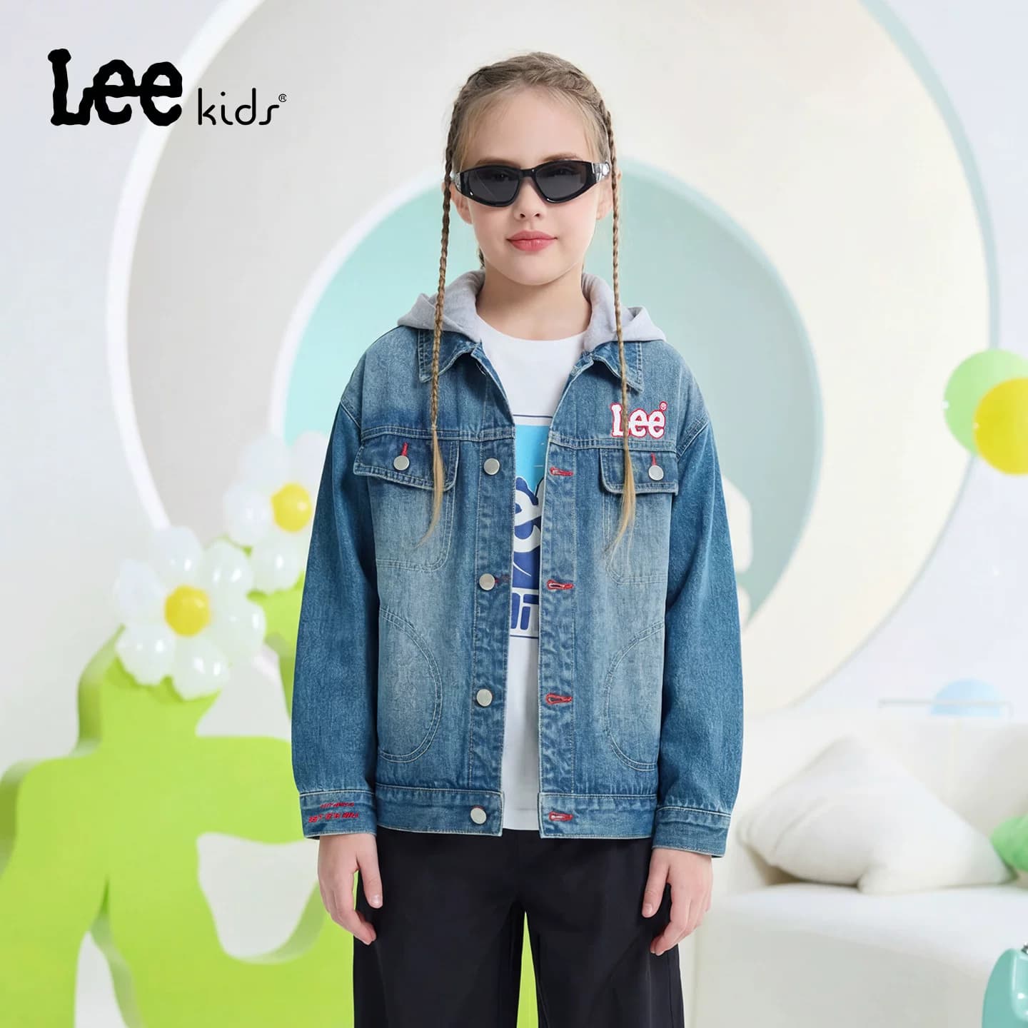 Lee kids儿童连帽牛仔外套男童女童水洗复古户外运动外套休闲百搭 - 缩略图3