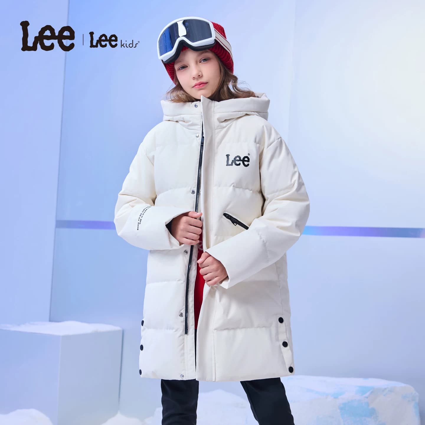 Lee kids冬季新款中长款加厚连帽鸭绒羽绒服男女童装保暖上衣外套 - 缩略图4