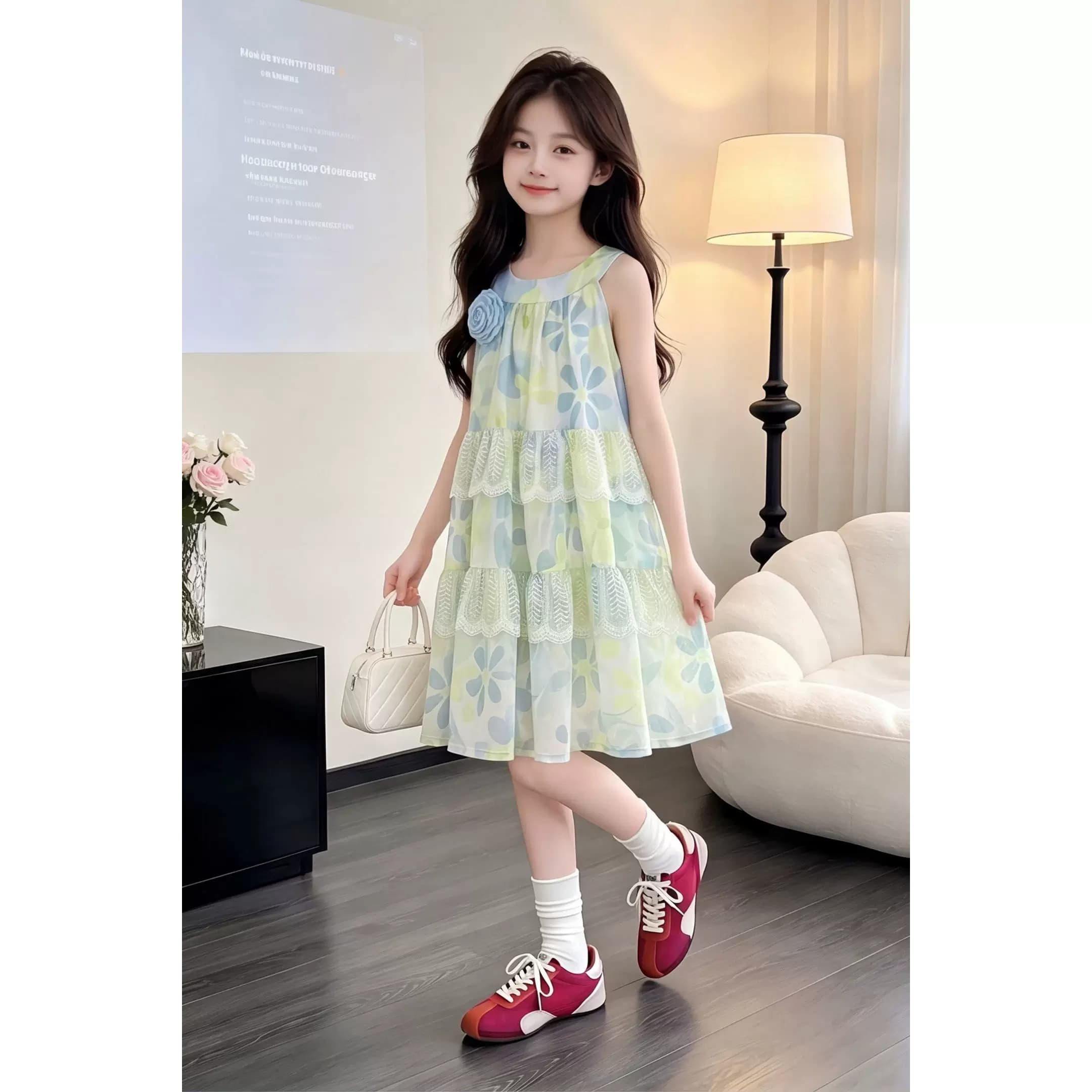 大裙摆气质2026夏季女童公主风挂脖连衣裙女宝宝小清新吊带沙滩裙 - 缩略图5