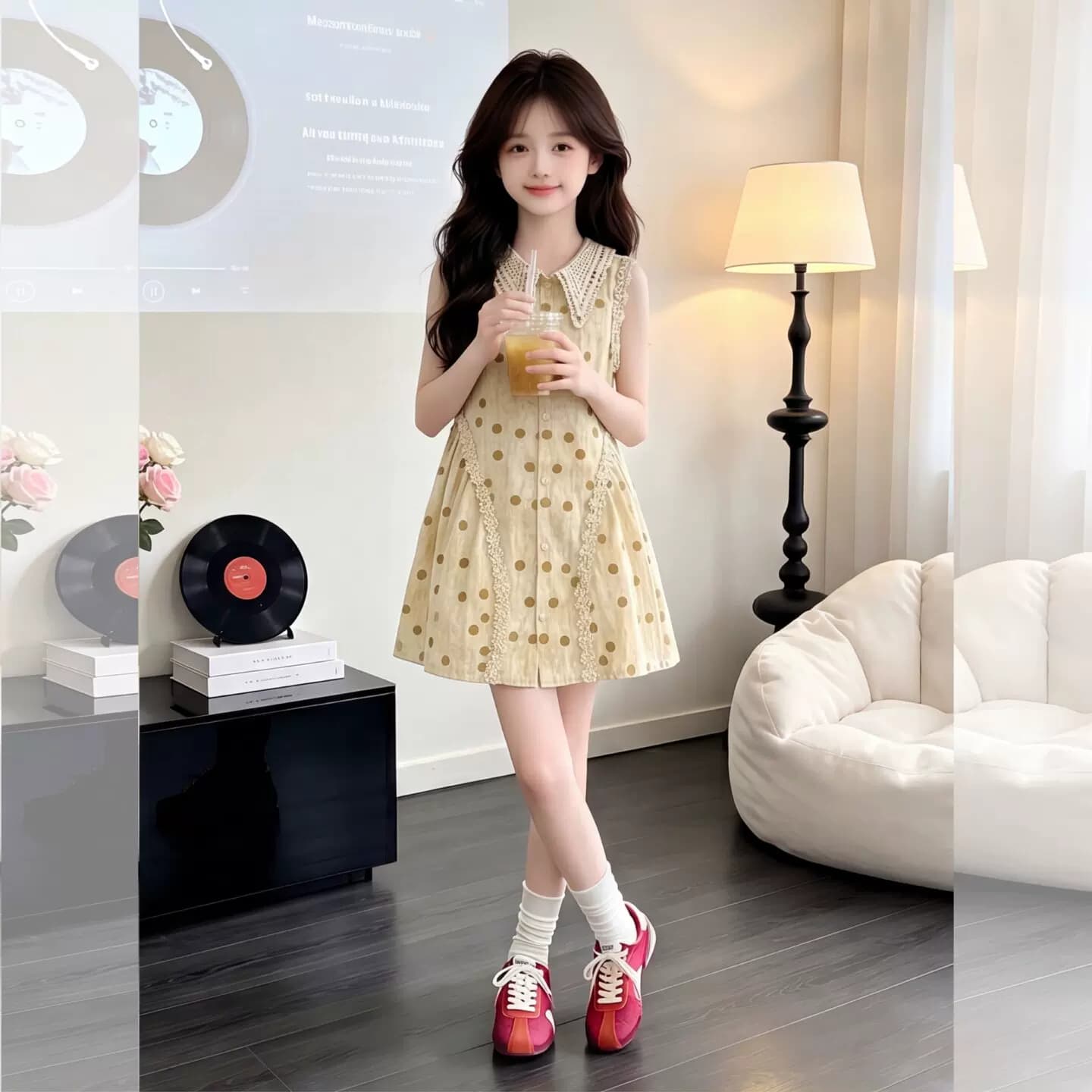 女童连衣裙夏季2026新款法式无袖波点收腰裙中大童夏装度假中长裙 - 缩略图2