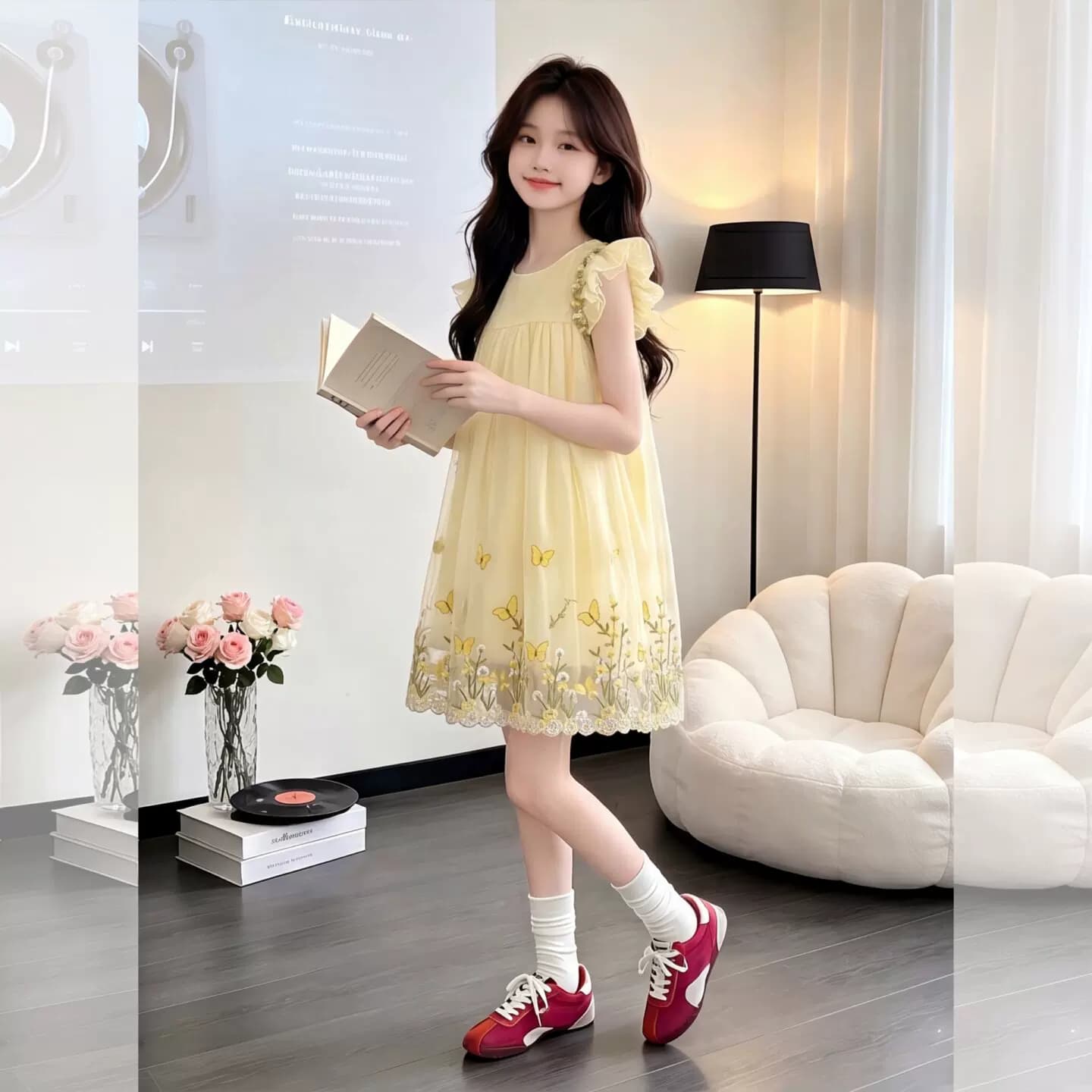 女童连衣裙夏装2026新款儿童洋气小飞袖圆领裙子夏季网纱公主裙 - 缩略图3