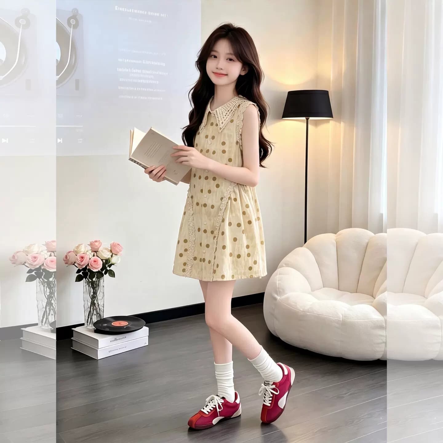 女童连衣裙夏季2026新款法式无袖波点收腰裙中大童夏装度假中长裙 - 缩略图3