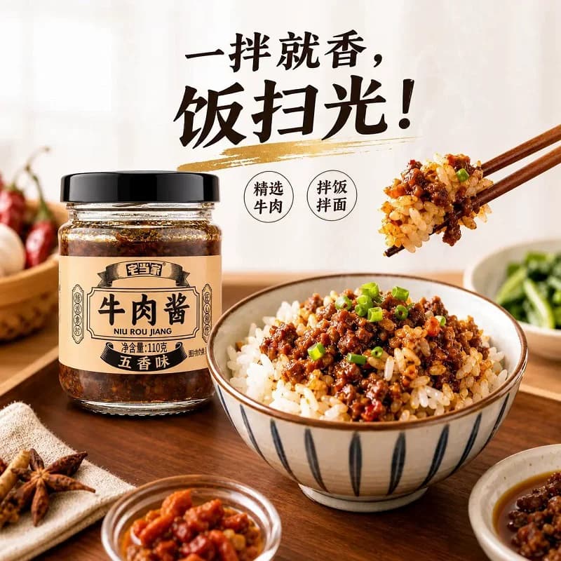 牛肉酱瓶装110g拌饭酱拌面酱开胃神器下饭菜香菇酱辣椒酱料瓶装 - 缩略图3