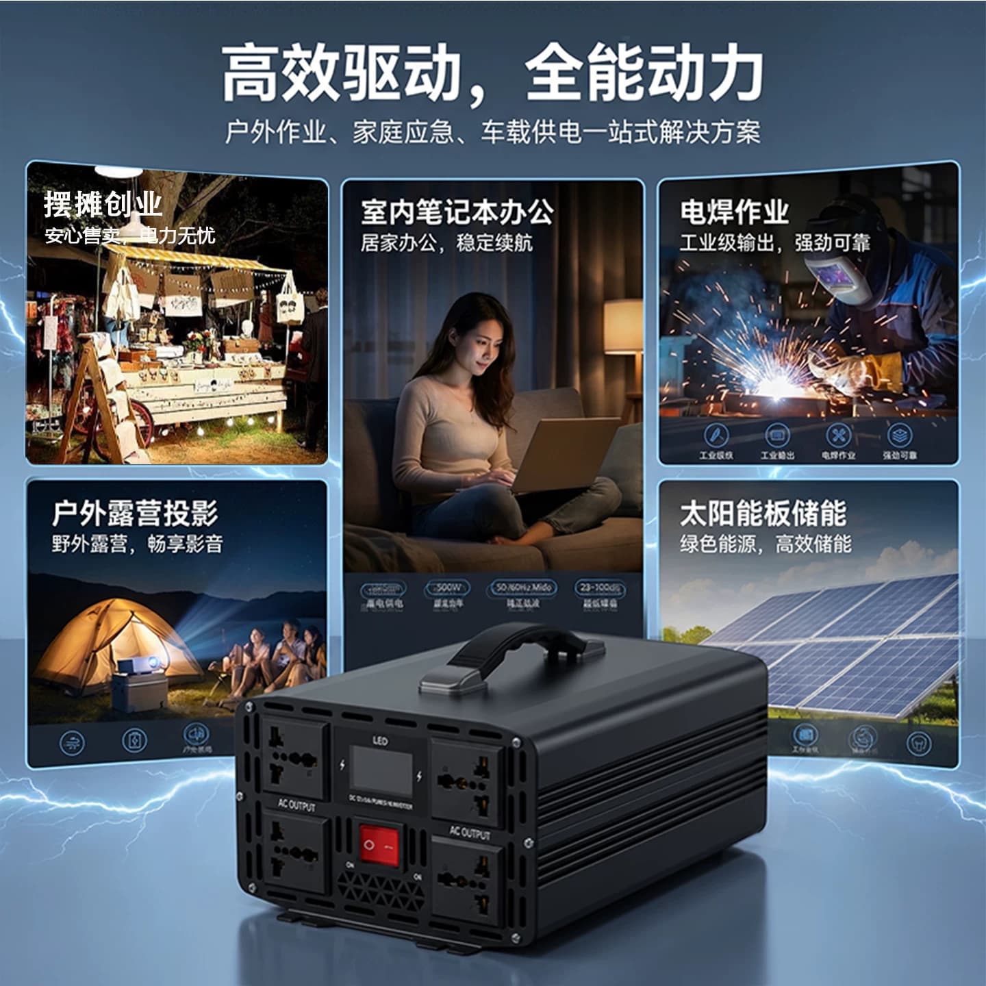 纯正弦波逆变器足功率12V24V48V60V72V转220V车载家用摆摊锂电瓶 - 缩略图2