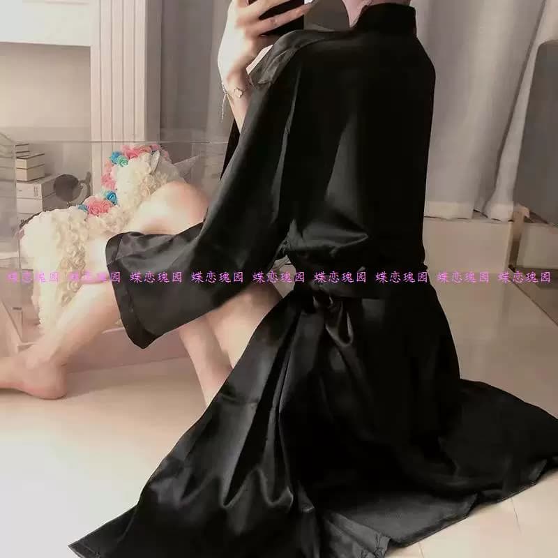女士睡裙春夏季真丝冰丝绸长袖浴袍睡袍纯色家居服韩版性感宽松 - 缩略图3