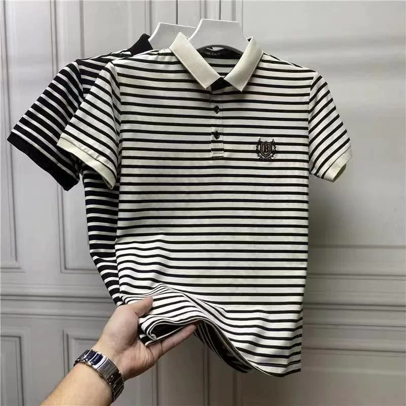 品质捡漏~夏季冰丝短袖t恤男士绣花条纹翻领POLO衫修身T恤男1/2件 - 缩略图2