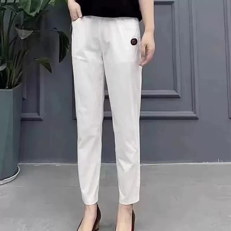 春秋款纯棉中老年女士裤子高腰水洗布弹力抗皱妈妈哈伦直筒休闲裤 - 缩略图5