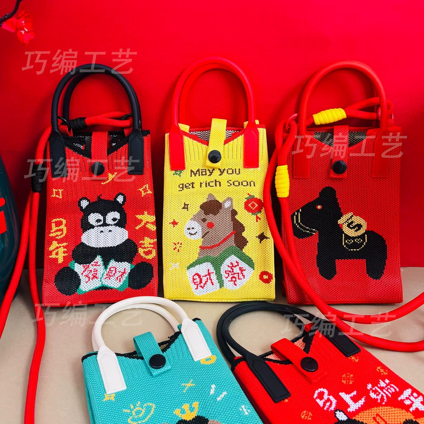 针织手机包小方包女斜跨小巧轻便迷你单肩可爱韩版时尚零钱包手提 - 缩略图2