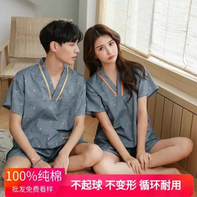 胸部双层汗蒸服女款100%纯棉情侣亲子套装桑拿服家居美容足疗浴服 - 缩略图3