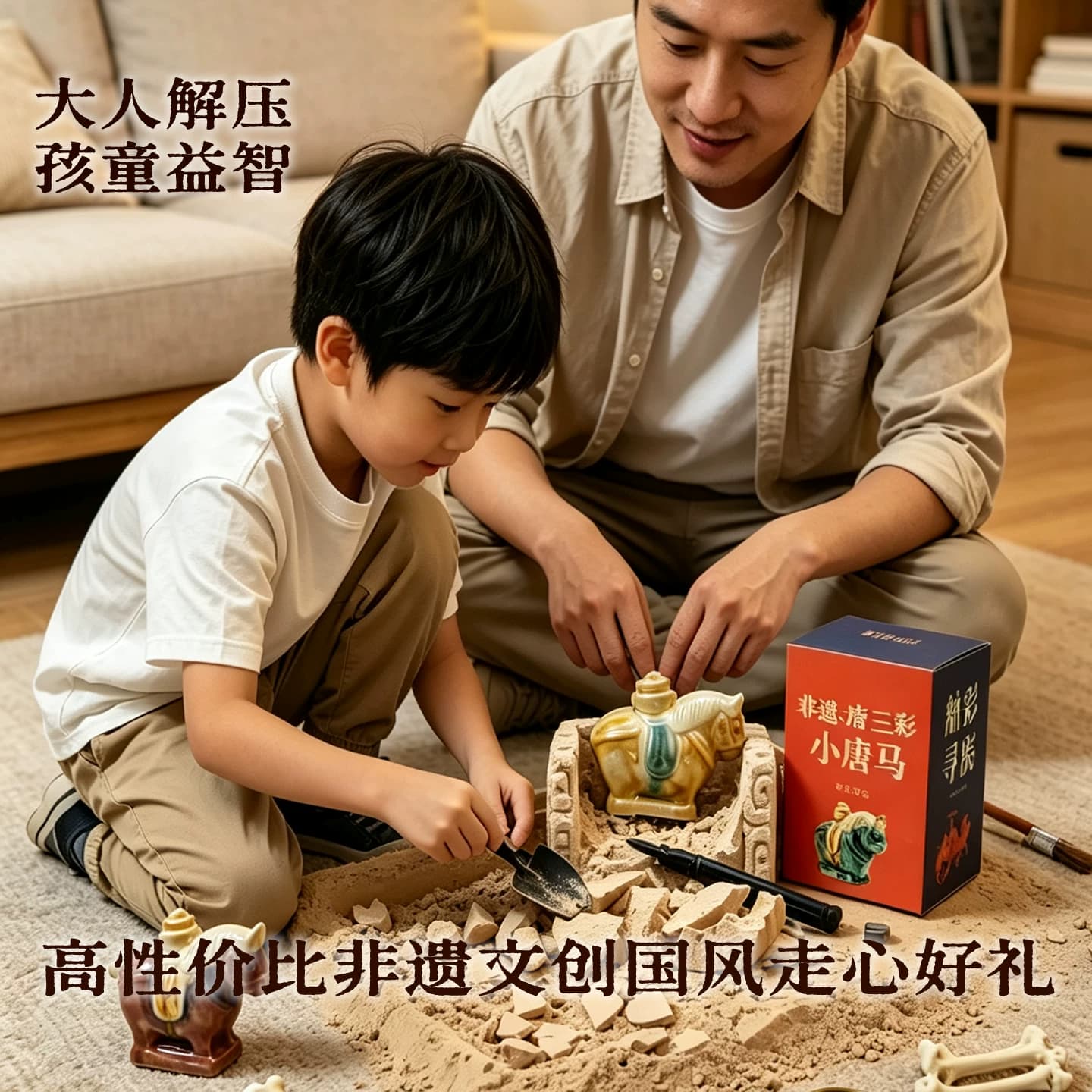 洛阳非遗唐三彩小胖马文创考古盲盒胖胖马挖宝藏考古挖掘玩具礼物 - 缩略图5