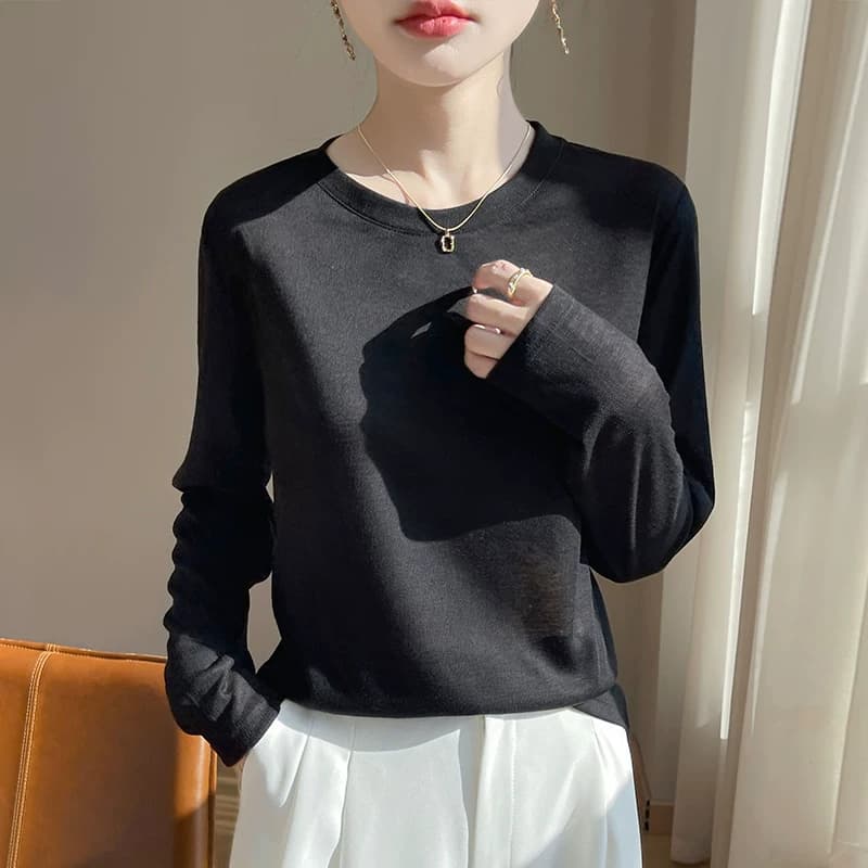 莱赛尔天丝短袖T恤女26春夏薄款圆领针织毛衣宽松长袖打底衫上衣 - 缩略图5