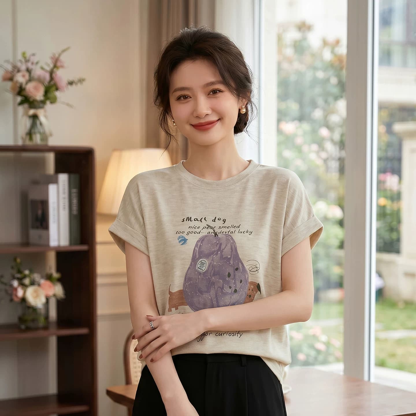 美式卡通印花宽松减龄T恤女夏季新款圆领显瘦短袖洋气针织打底衫 - 缩略图5