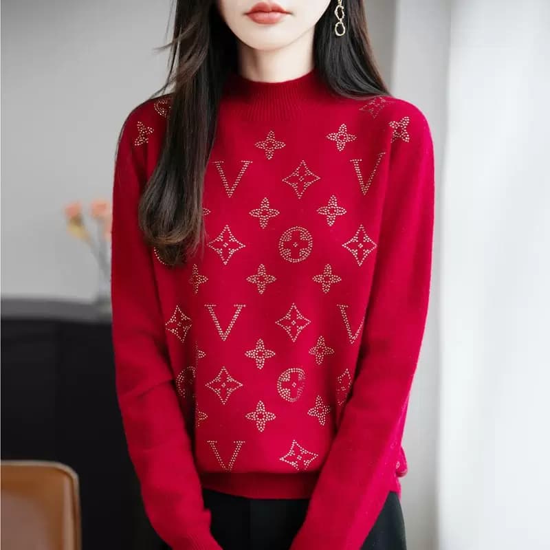 高级感烫钻半高领毛衣女2026秋冬新款宽松显瘦长袖针织打底衫上衣 - 缩略图4