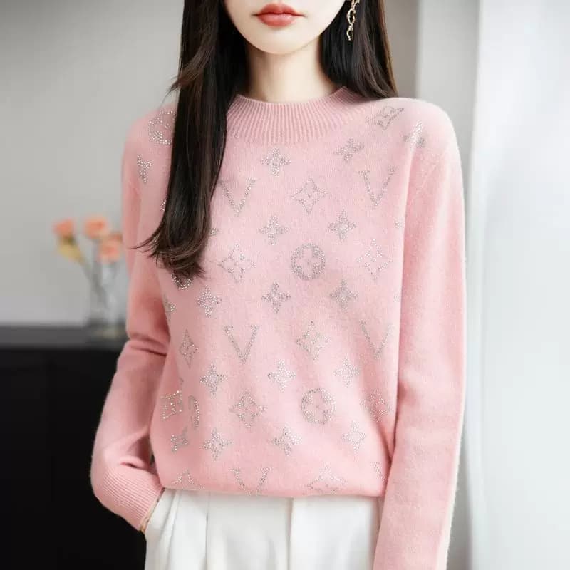 高级感烫钻半高领毛衣女2026秋冬新款宽松显瘦长袖针织打底衫上衣 - 缩略图2