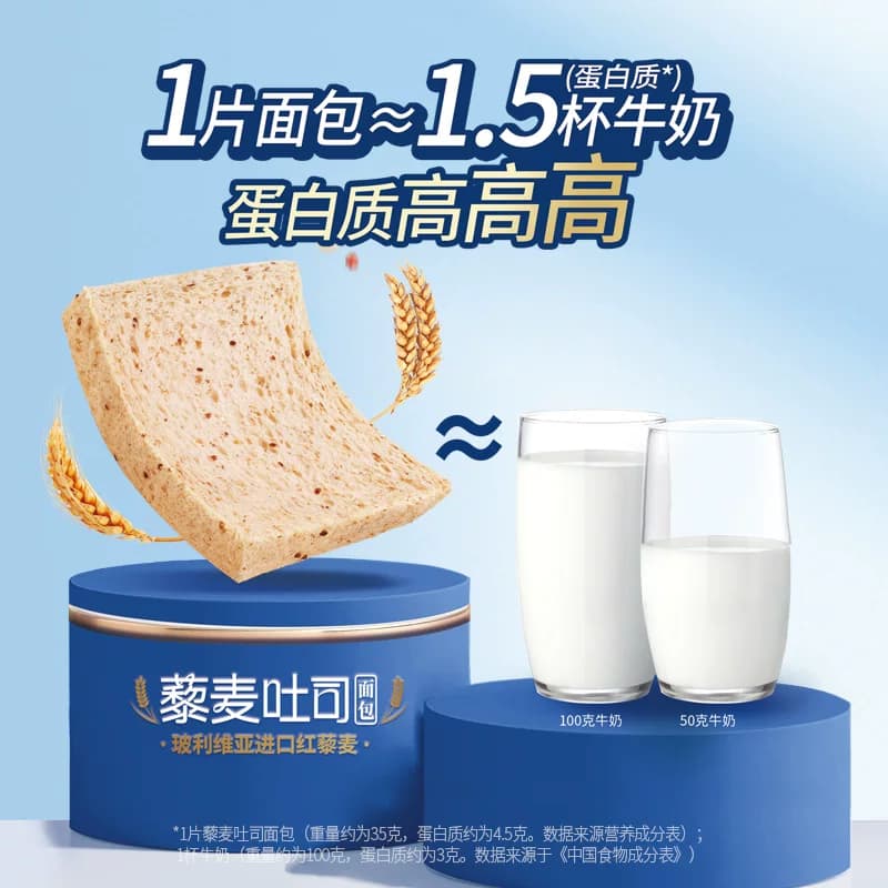 豪士藜麦吐司全麦面包手撕健康零食整箱早餐点心营养速食代餐食品 - 缩略图3