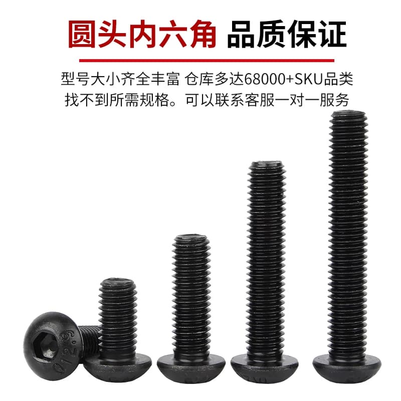 12.9级高强度盘头内六角螺丝圆头螺栓半圆杯螺丝钉M2M3M4M5M10M12 - 缩略图3