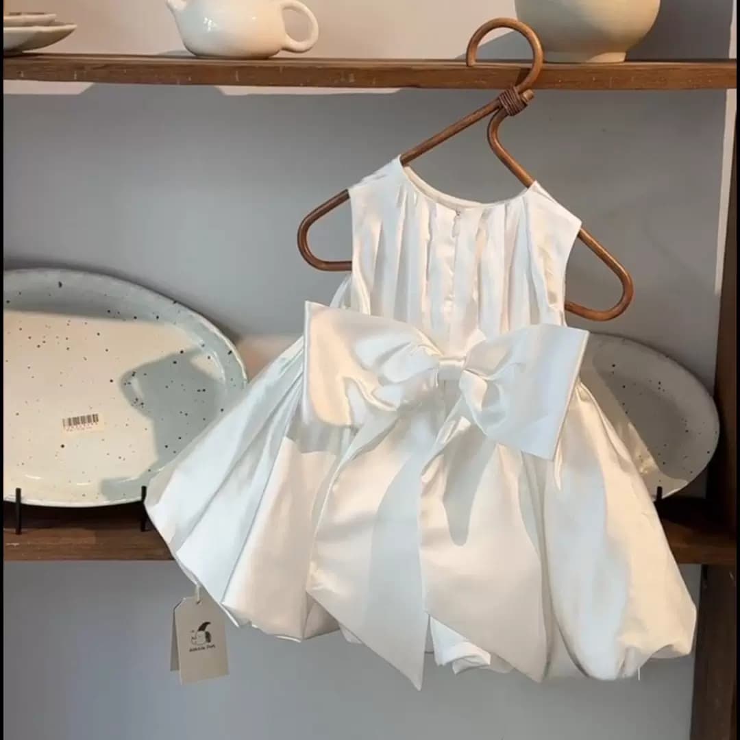 千金女童白色连衣裙儿童周岁生日礼服花童无袖背心裙蝴蝶结公主裙 - 缩略图3