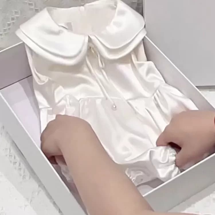 百日宴宝宝生日礼服女童包屁连体衣夏装缎面儿童婴幼儿周岁爬爬服 - 缩略图3