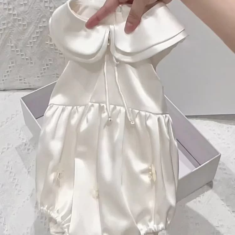 百日宴宝宝生日礼服女童包屁连体衣夏装缎面儿童婴幼儿周岁爬爬服 - 缩略图5