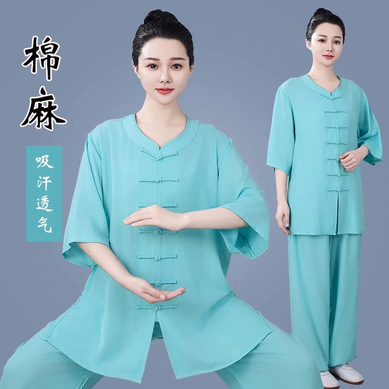 宏情春夏太极服女短袖高档棉麻薄款八段锦练功服男棉绸武术表演服 - 缩略图4