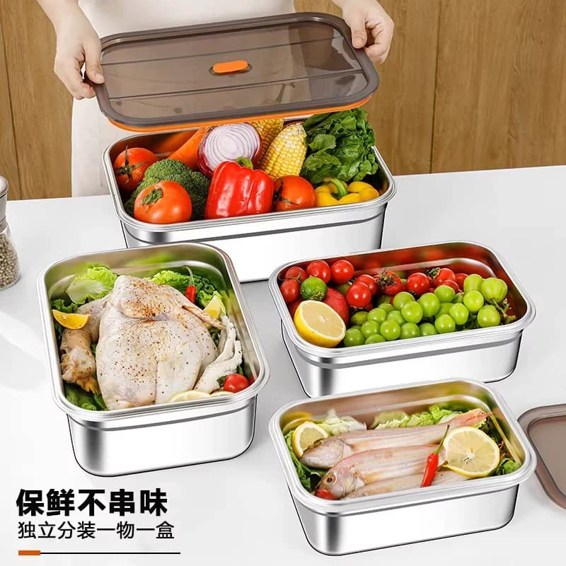 不锈钢方盆食品级方盒商用装菜盆深盆长方形密封带盖盒子家用深盘 - 缩略图2