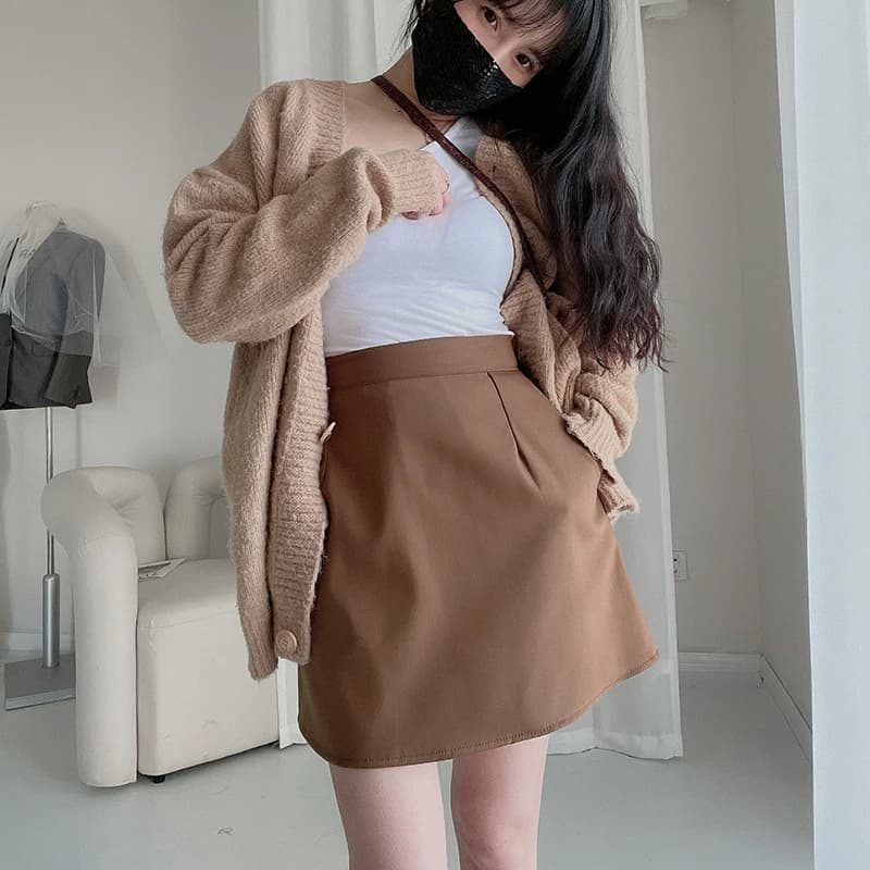 纯色口袋半身裙女2025春秋新款超大码松紧高腰胖mm显瘦小A字短裙 - 缩略图2