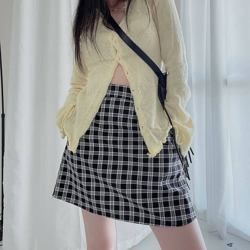 2025春季新款格子半身裙女大码高腰防走光松紧腰短裙学院风a字裙 - 缩略图4