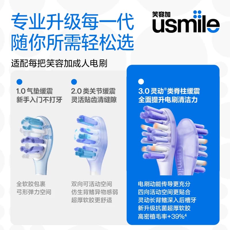 【新升级3.0】usmile笑容加牙刷头电动牙刷头替换成人通用Y30pro - 缩略图4