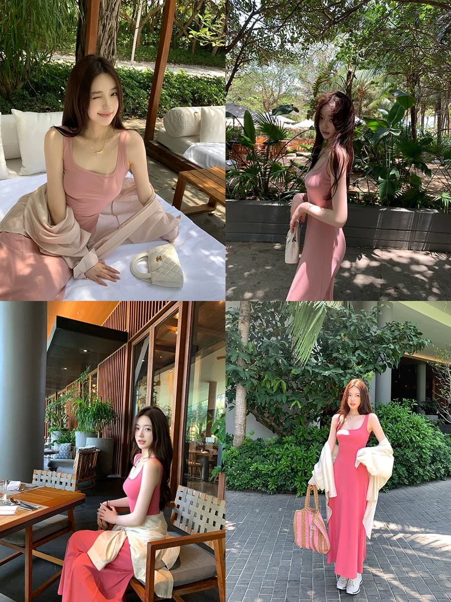 alex stevens宽肩带吊带连衣裙女春秋夏季海边度假收腰长裙子内搭 - 缩略图2