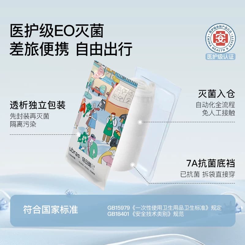 ubrasEO灭菌一次性内裤女士纯棉旅行出差便携免洗日抛男士短裤 - 缩略图3