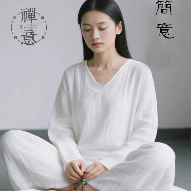 白色禅修服仙气疗愈居士服女款佛系风拜佛打坐素衣中国风禅意女装 - 缩略图3