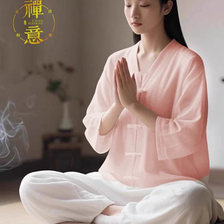 白色禅修服仙气疗愈居士服女款佛系风拜佛打坐素衣中国风禅意女装 - 缩略图2